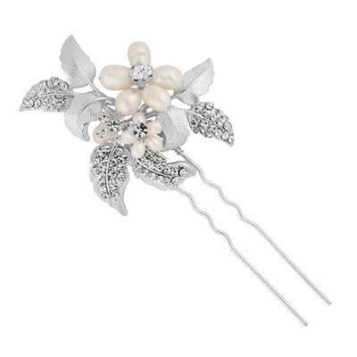 Designer pearl and crystal leaf hair pin